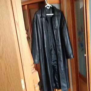 black leather trench coat